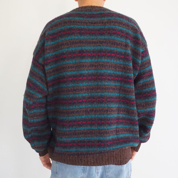 Vintage St John’s Bay Brown Wool Striped Sweater Cabincore Retro 80s/90s XL - Picture 2 of 10